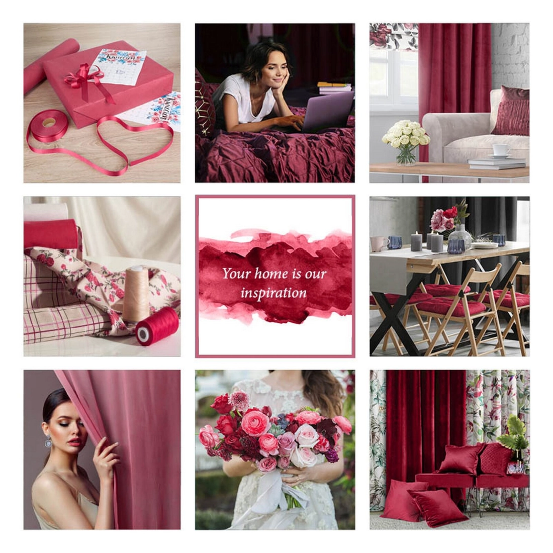 Záves 140x250 cm matný amarantový, púdrovo ružový na kovové krúžky MOON