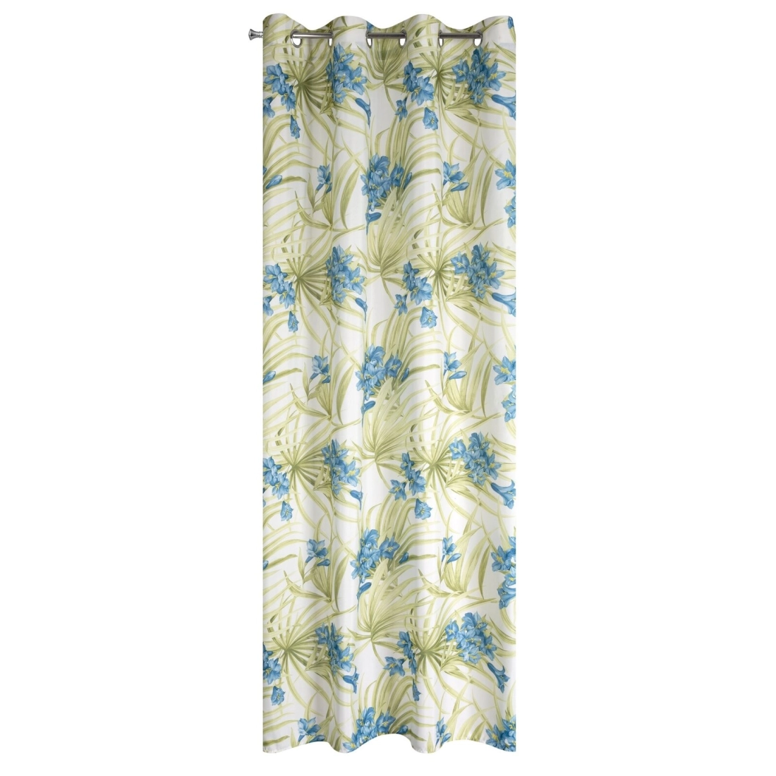Záves 140x250 cm matný biely modré kvety na kovové krúžky MARI