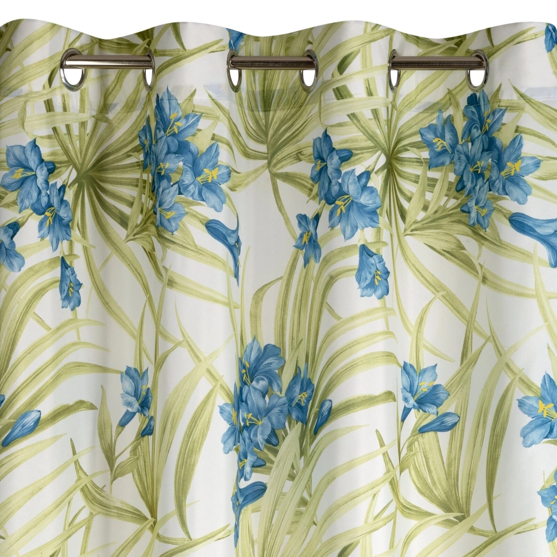 Záves 140x250 cm matný biely modré kvety na kovové krúžky MARI