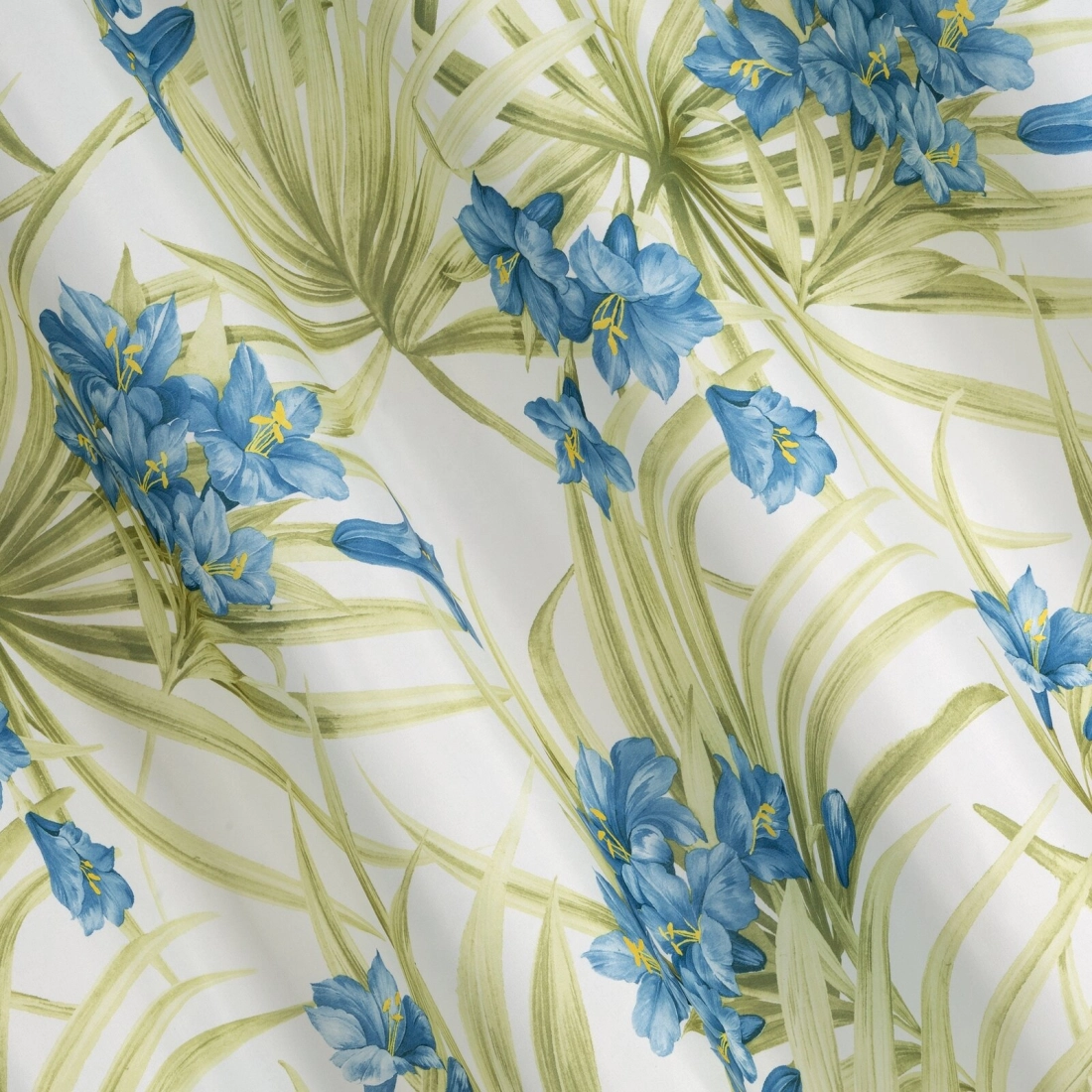 Záves 140x250 cm matný biely modré kvety na kovové krúžky MARI