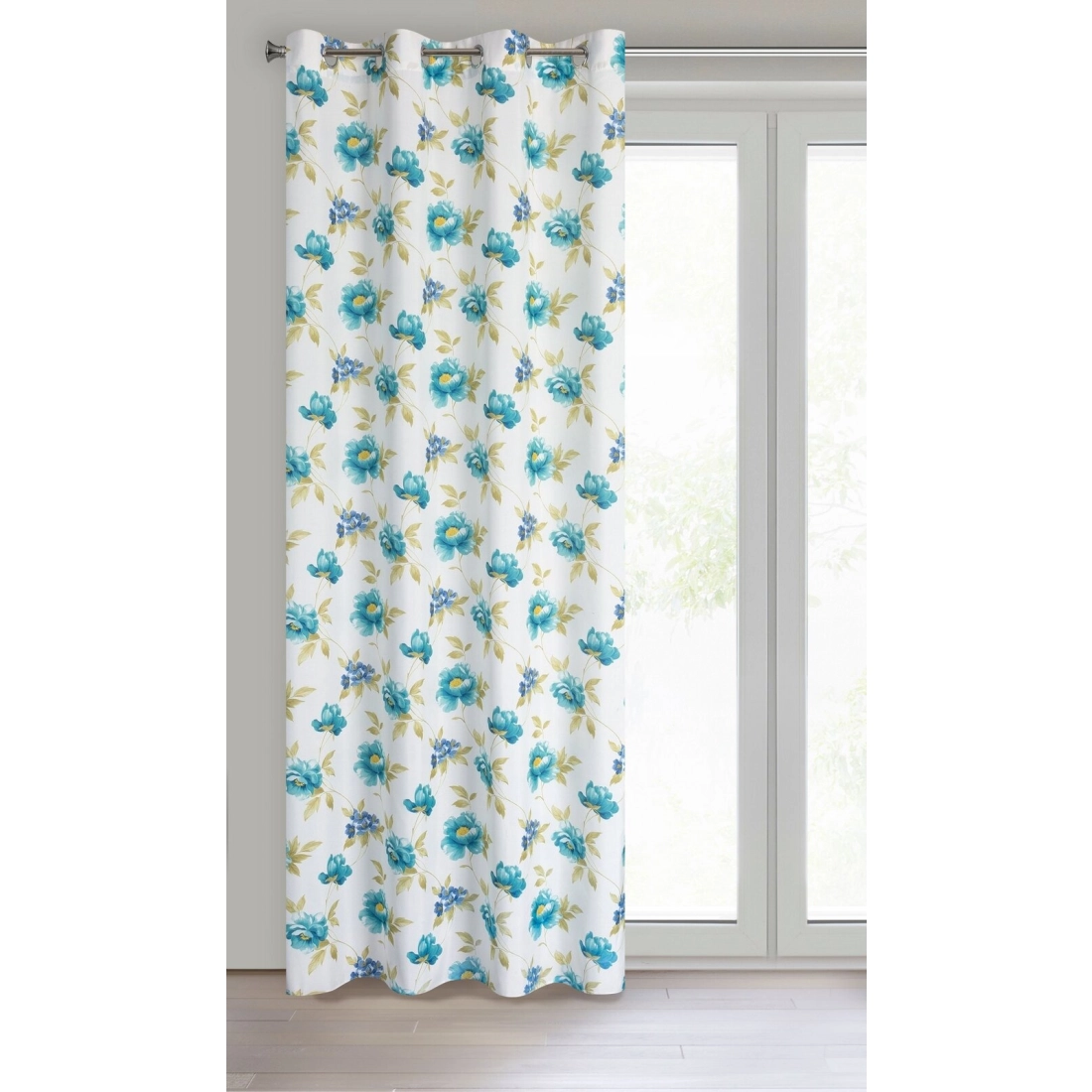 Záves 140x250 cm matný biely, modrý na kovové krúžky ALMA