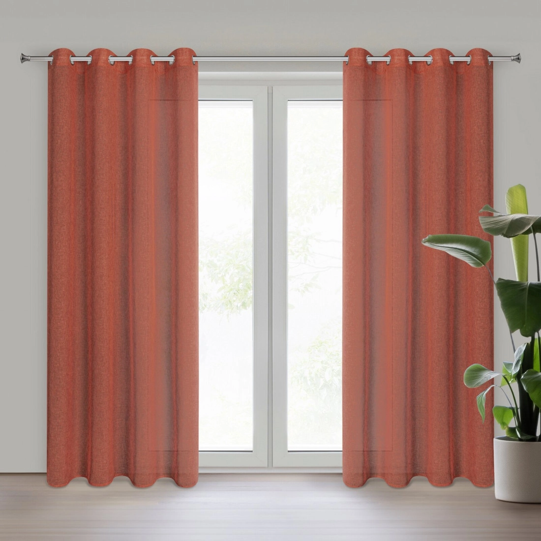 Záves 140x250 cm matný etamínový polyesterový hrdzavý na kovové krúžky ANGELIKA