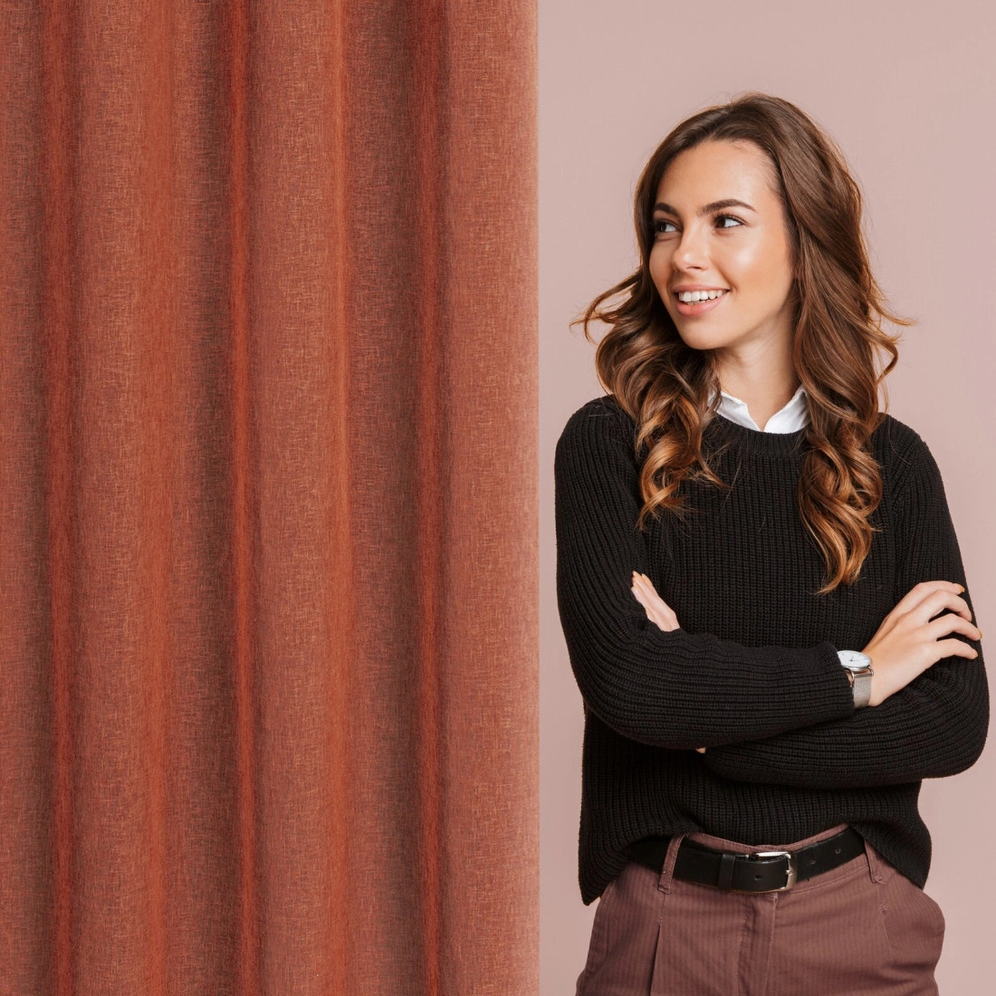 Záves 140x250 cm matný etamínový polyesterový hrdzavý na kovové krúžky ANGELIKA