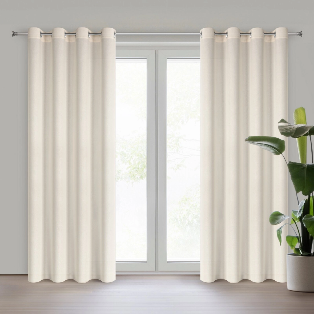 Závěs 140x250 cm matný krémový s kovovými kroužky ADELINA