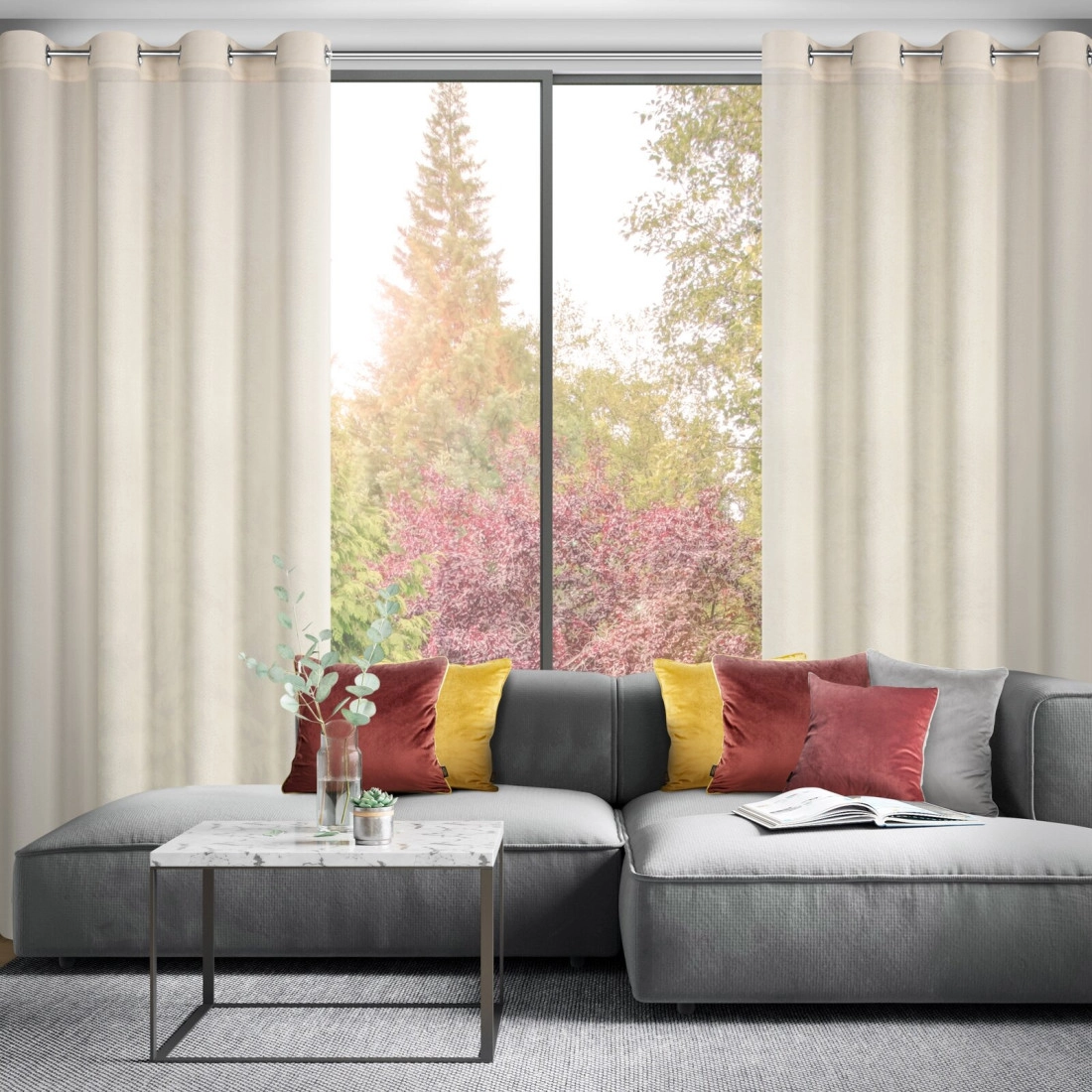 Závěs 140x250 cm matný krémový s kovovými kroužky ADELINA