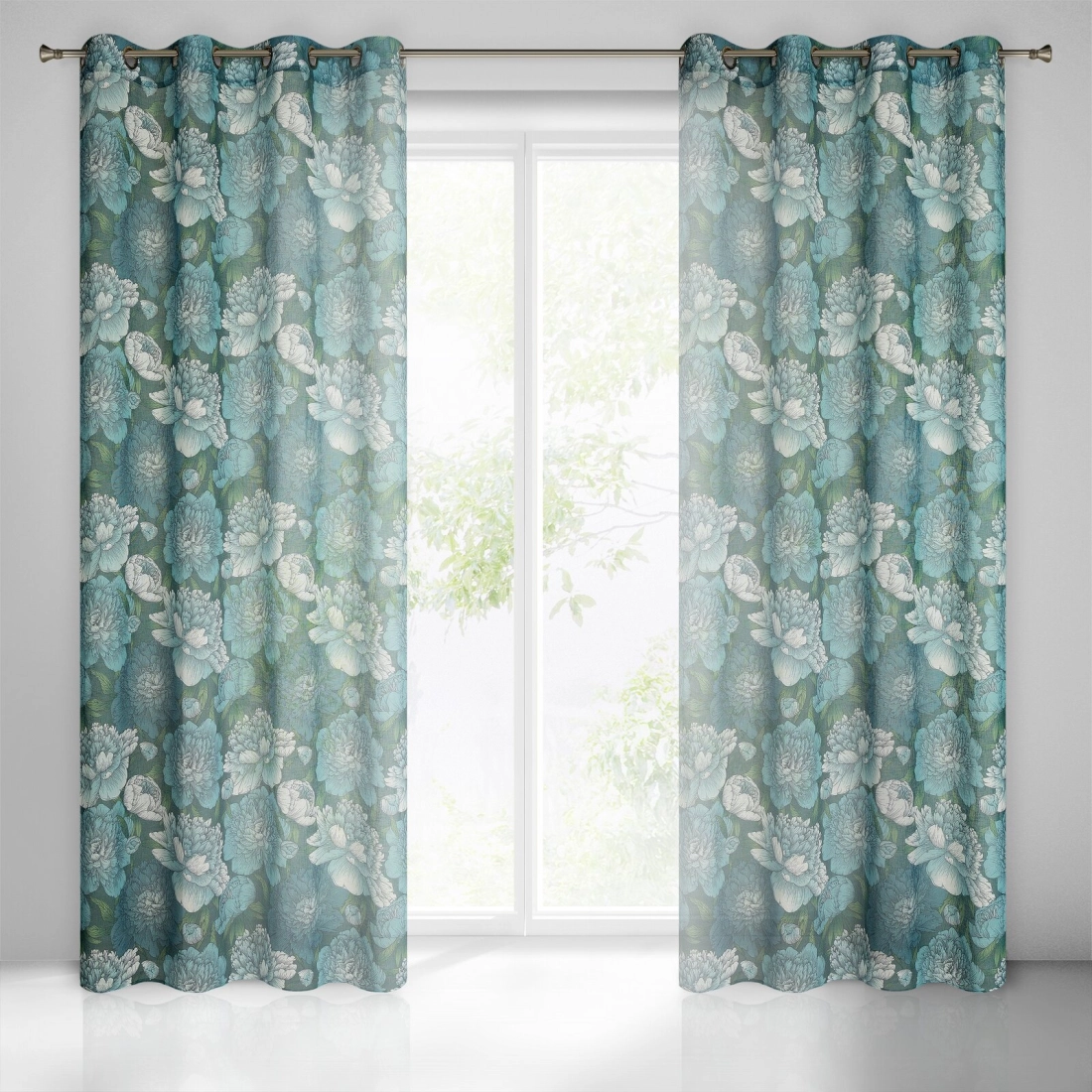 Záves 140x250 cm matný olivový, tyrkysový na kovové krúžky ASTER