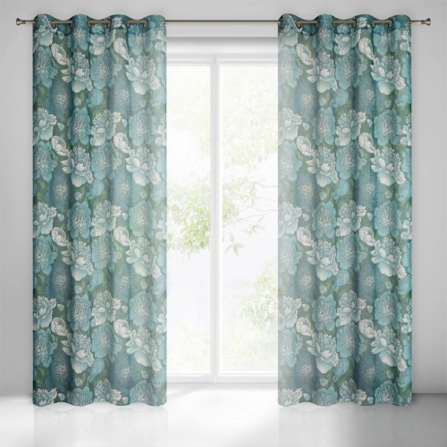 Záves 140x250 cm matný olivový, tyrkysový na kovové krúžky ASTER