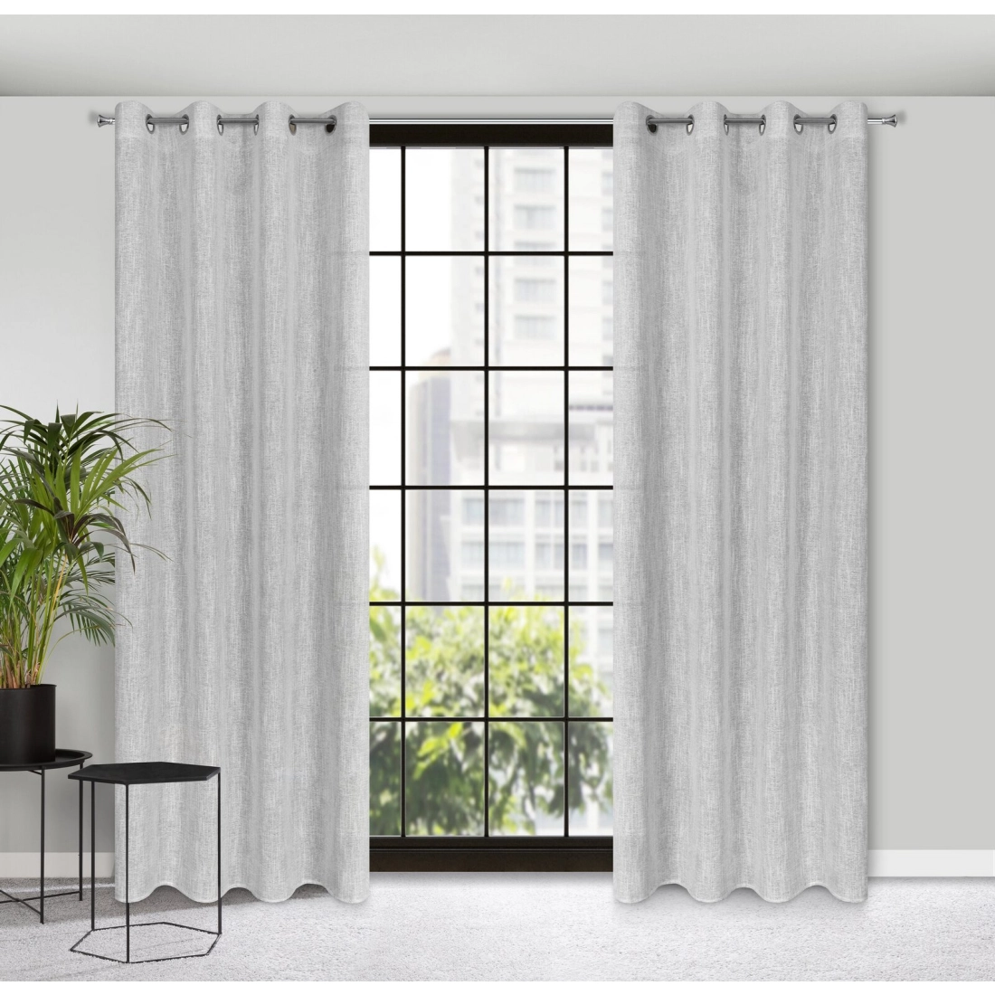 Záves 140x250 cm matný polyester sivý, strieborný na kovové krúžky AGNES