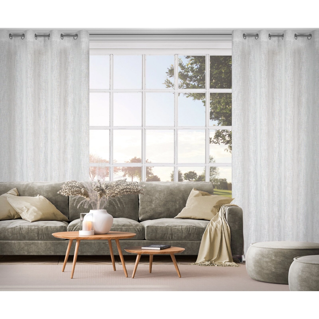 Záves 140x250 cm matný polyester sivý, strieborný na kovové krúžky AGNES