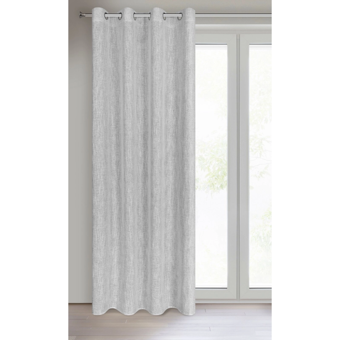 Záves 140x250 cm matný polyester sivý, strieborný na kovové krúžky AGNES