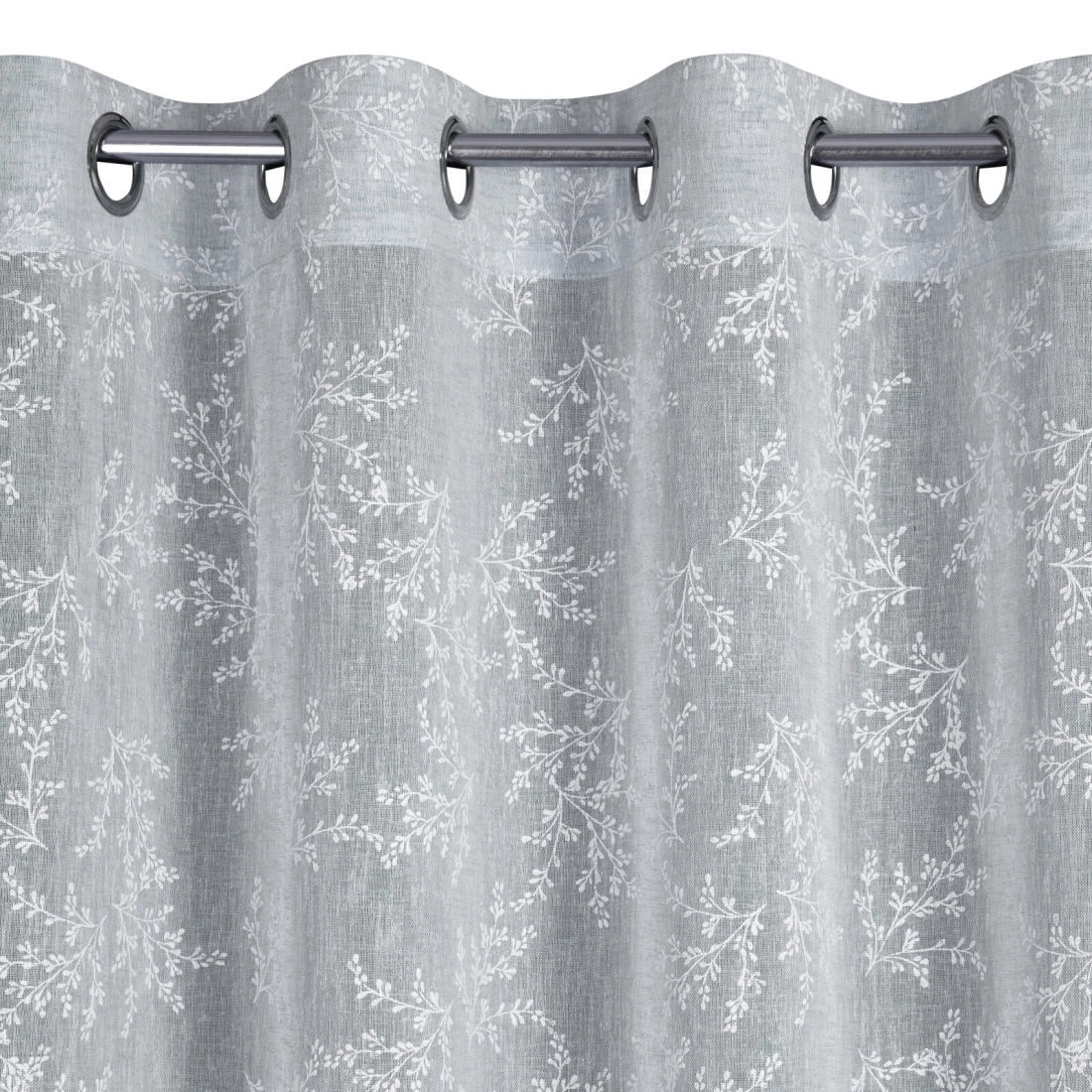 Závěs 140 x 250 cm matný šedý, bílý s kovovými kroužky AMBER