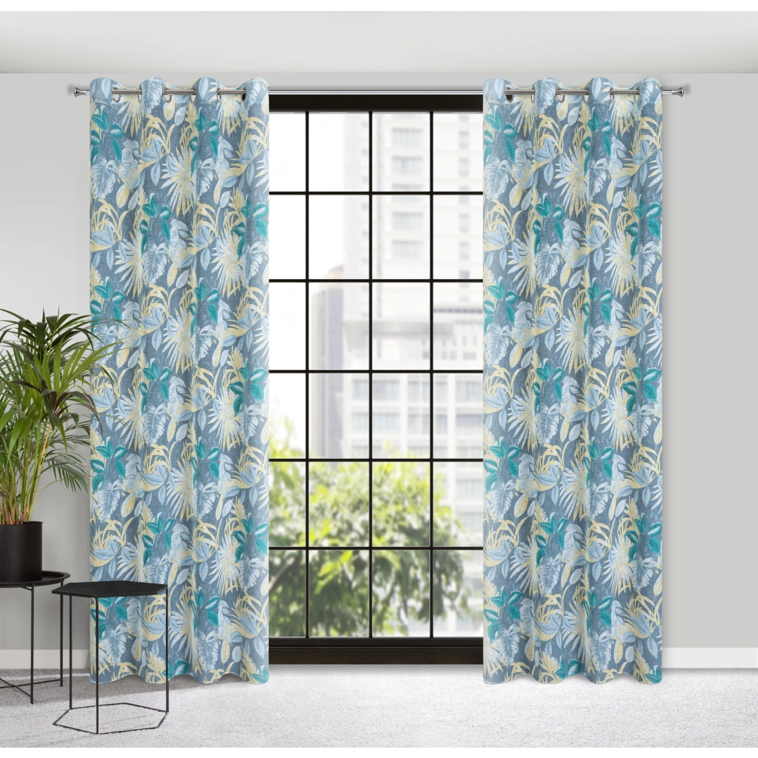 Záves 140x250 cm matný tyrkysový, žltý na kovové krúžky LENA