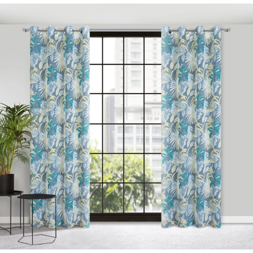 Záves 140x250 cm matný tyrkysový, žltý na kovové krúžky LENA