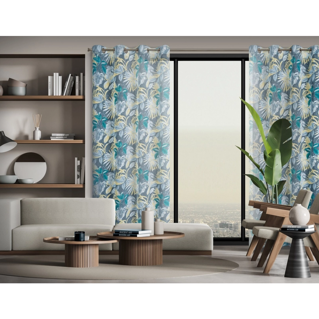 Záves 140x250 cm matný tyrkysový, žltý na kovové krúžky LENA