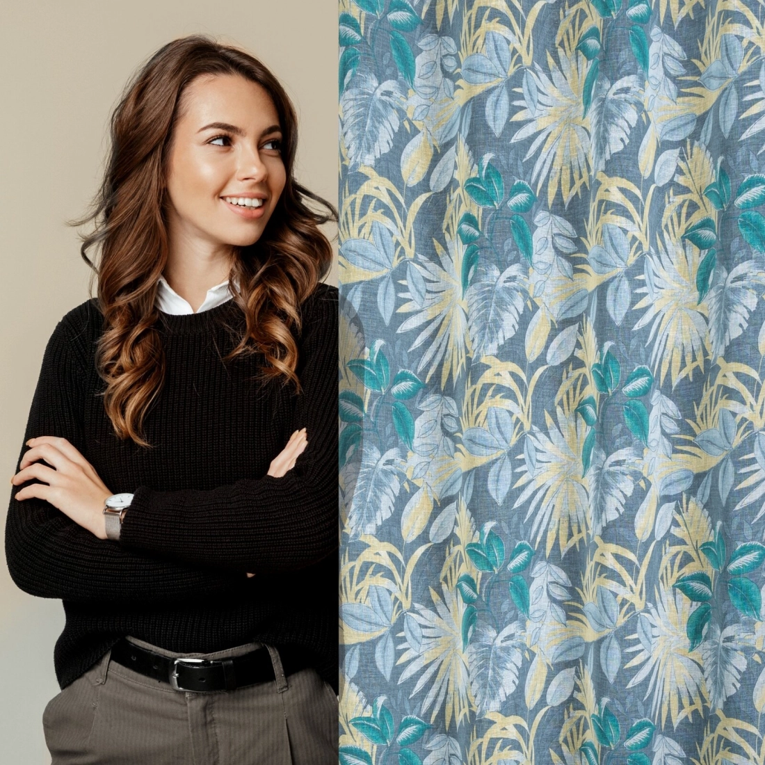 Záves 140x250 cm matný tyrkysový, žltý na kovové krúžky LENA