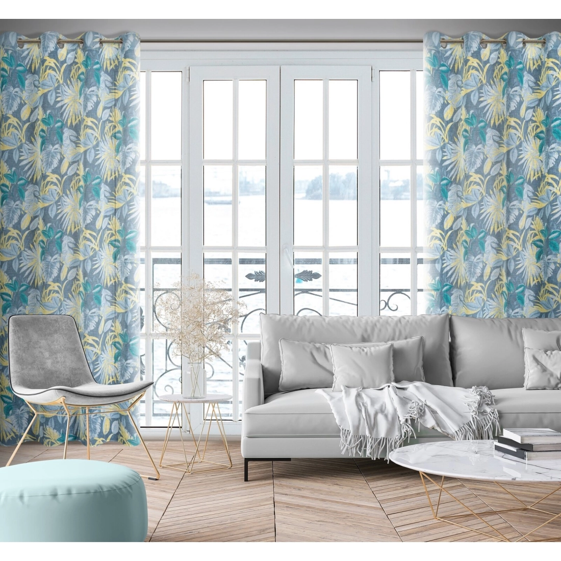 Záves 140x250 cm matný tyrkysový, žltý na kovové krúžky LENA