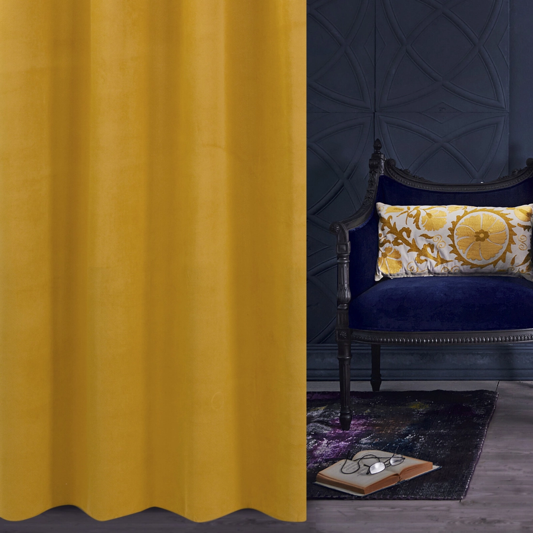 Záves 140x250 cm matný zamatový horčicový na kovové krúžky MILO