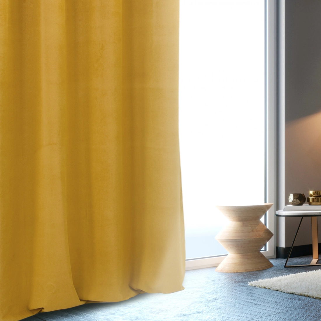 Záves 140x250 cm matný zamatový horčicový na kovové krúžky MILO