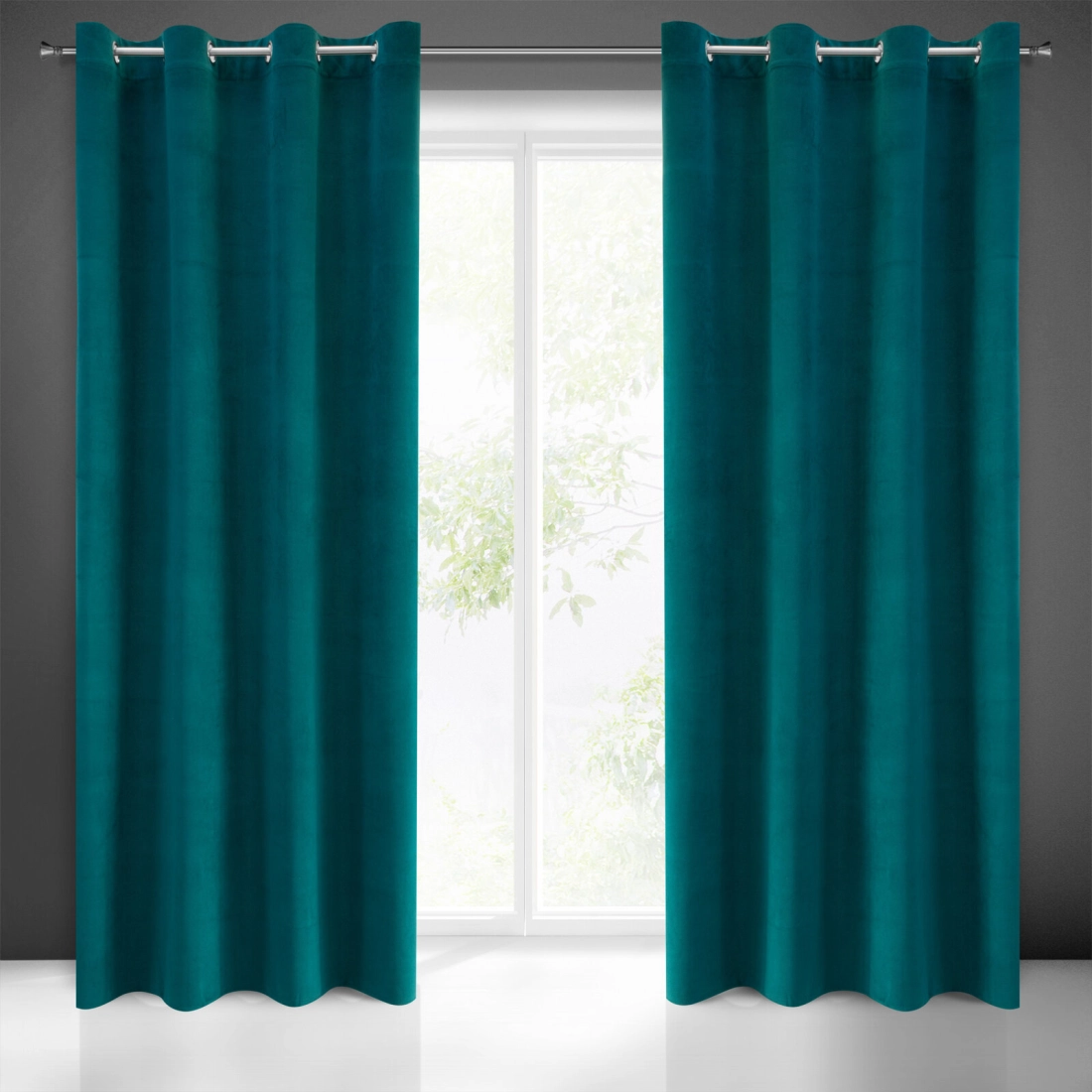 Záves 140x250 cm matný zamatový tmavotyrkysový na kovové krúžky MILO