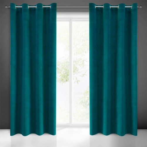 Záves 140x250 cm matný zamatový tmavotyrkysový na kovové krúžky MILO