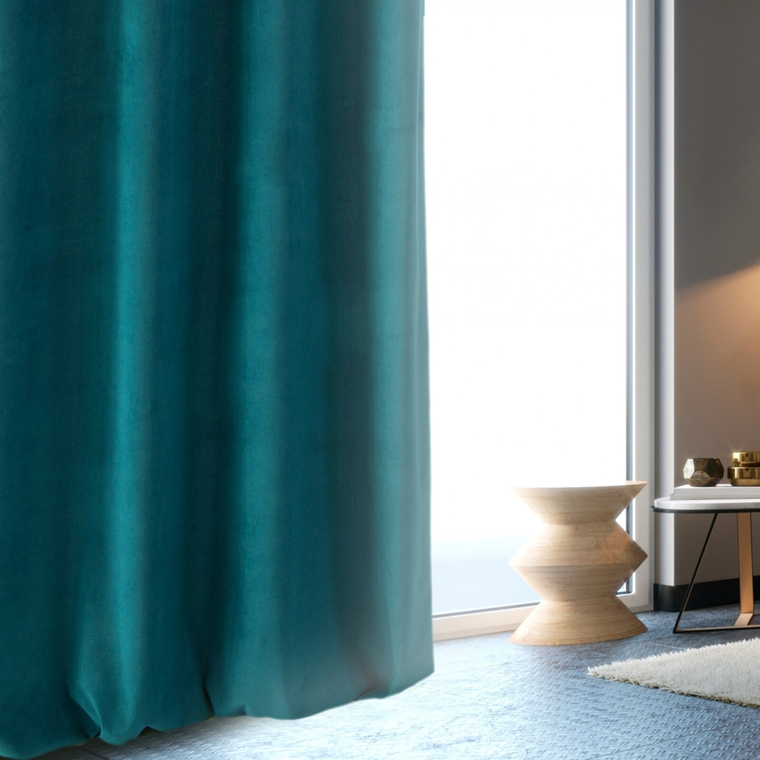 Záves 140x250 cm matný zamatový tmavotyrkysový na kovové krúžky MILO