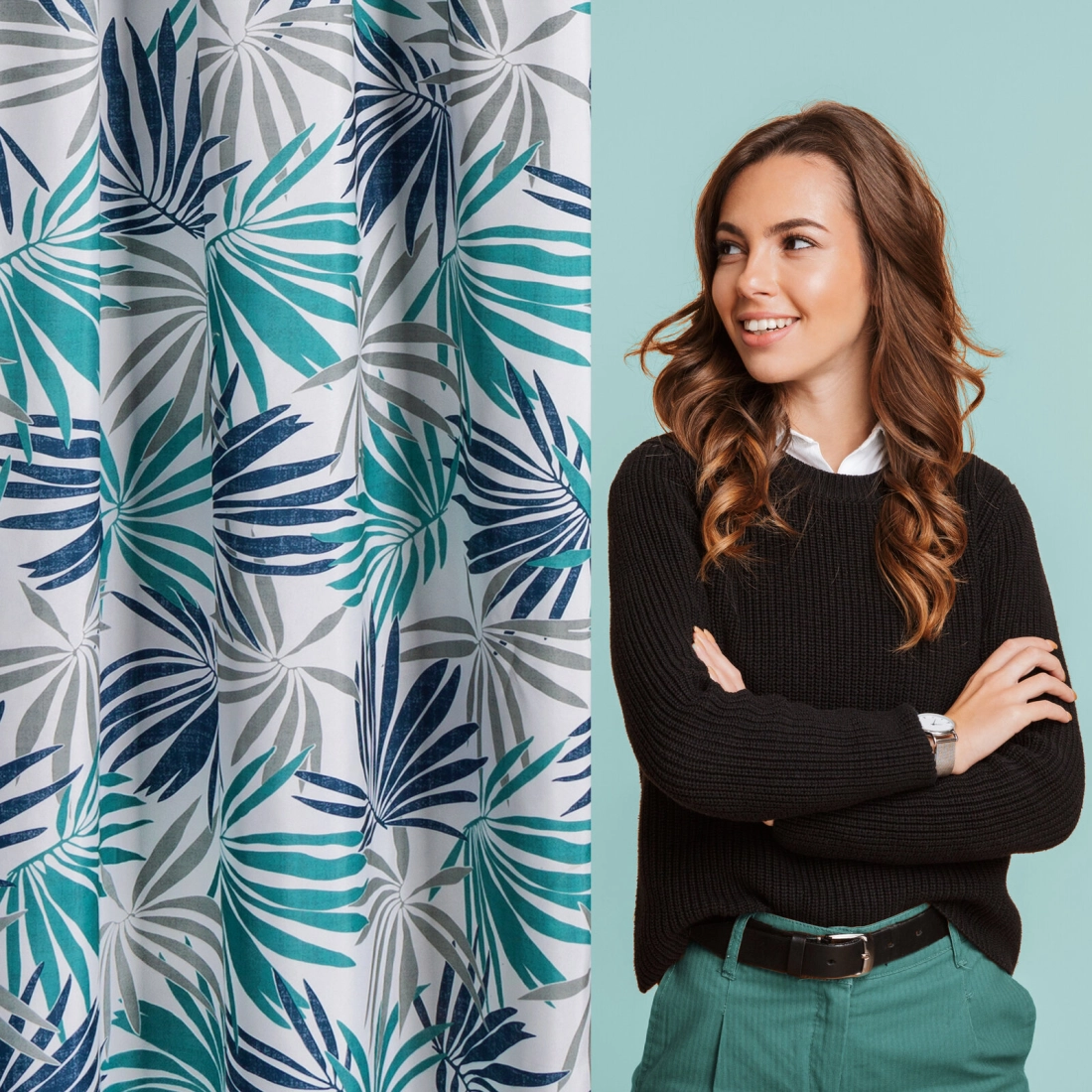 Záves 140x250 cm mikrovláknový bielo tyrkysový na kovové krúžky ELINA Design 91