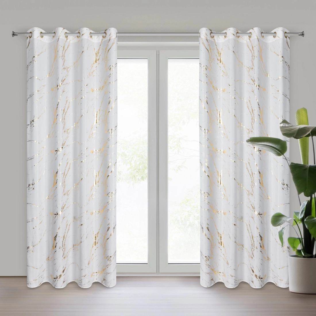 Záves 140x250 cm mikrovláknový bielo-zlatistý na kovové krúžky LANI