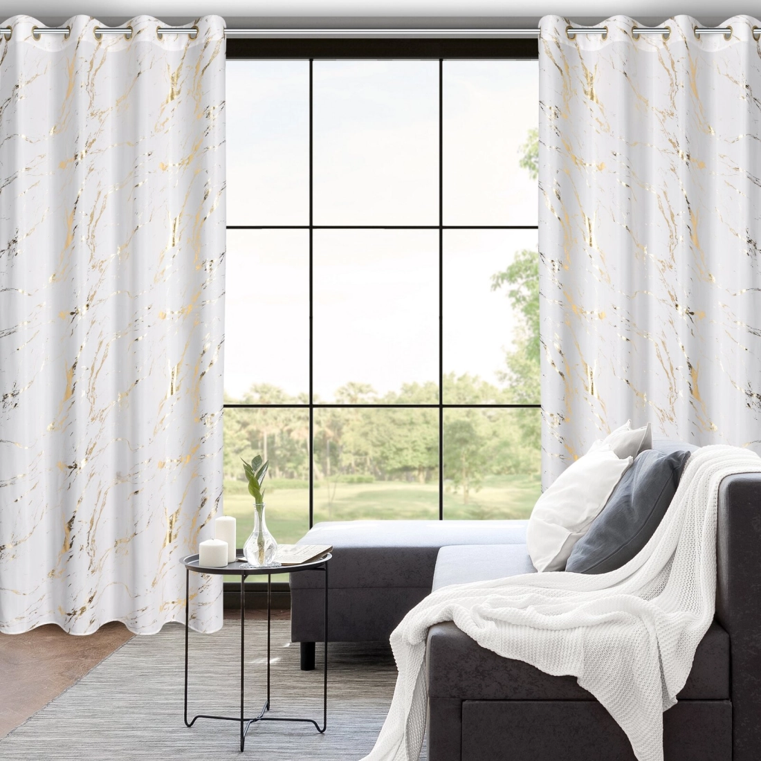 Záves 140x250 cm mikrovláknový bielo-zlatistý na kovové krúžky LANI