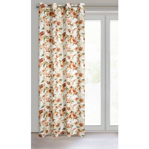 Záves 140x250 cm mikrovláknový biely hrdzavý s kvetmi na kovové krúžky MILA