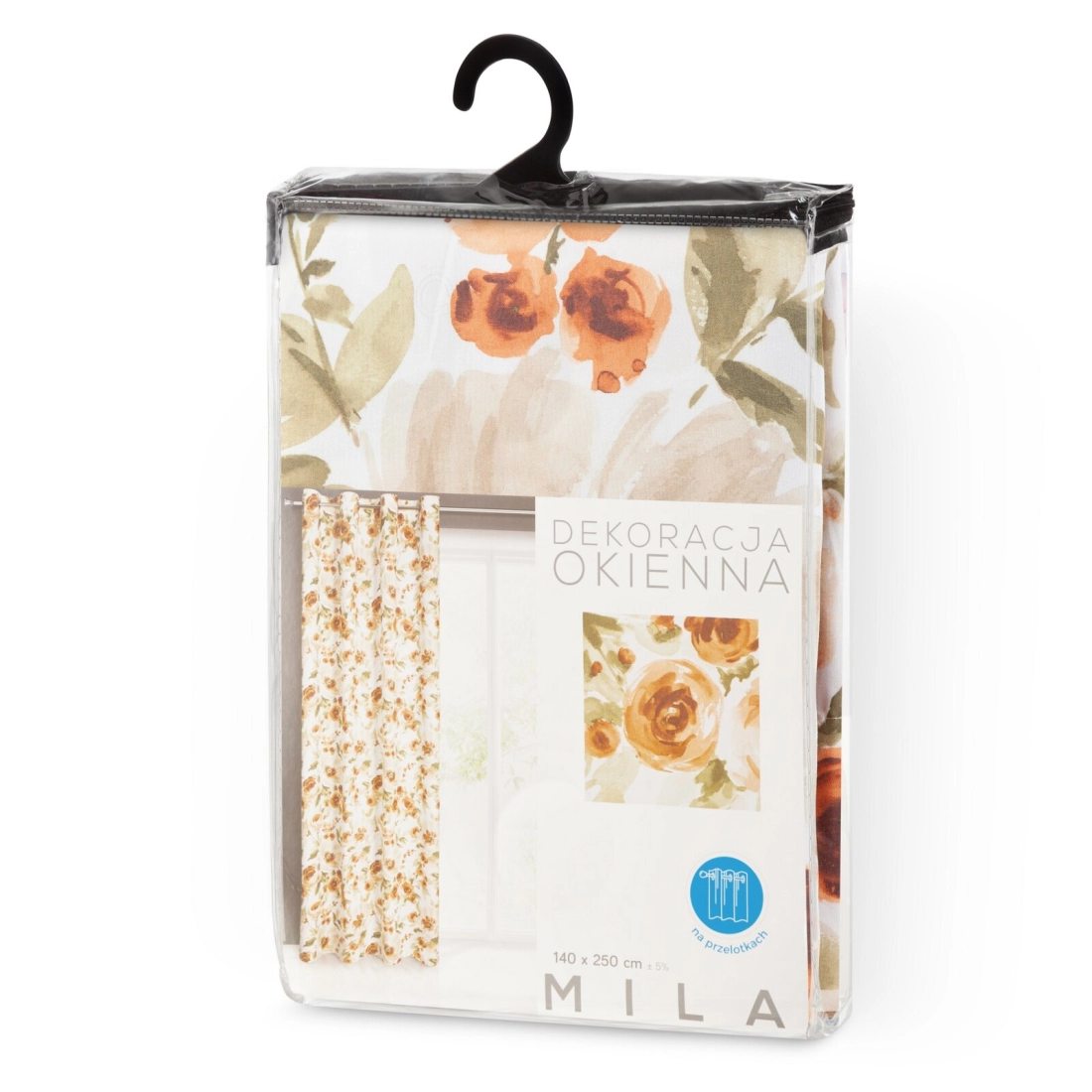 Záves 140x250 cm mikrovláknový biely hrdzavý s kvetmi na kovové krúžky MILA