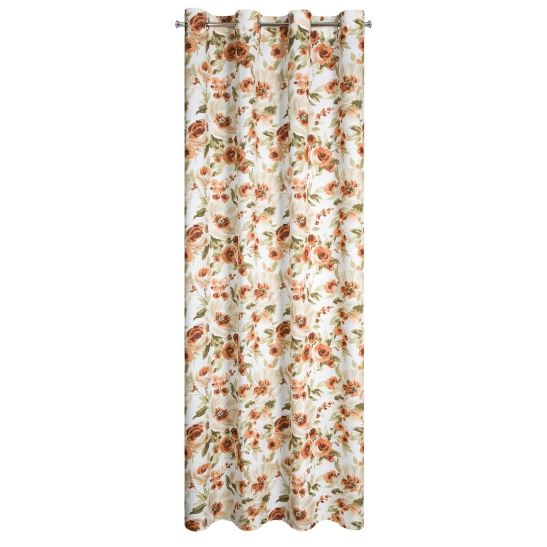 Záves 140x250 cm mikrovláknový biely hrdzavý s kvetmi na kovové krúžky MILA