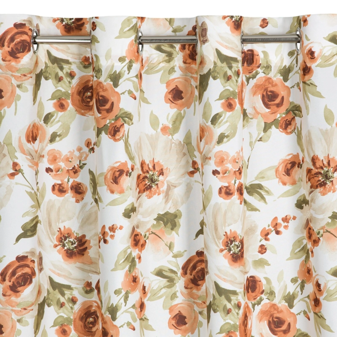 Záves 140x250 cm mikrovláknový biely hrdzavý s kvetmi na kovové krúžky MILA