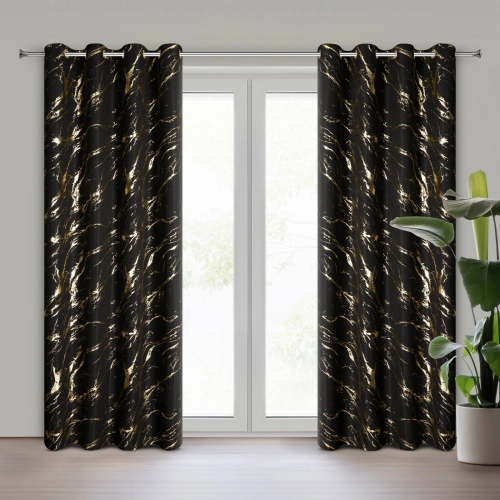 Záves 140x250 cm mikrovláknový čierno-zlatý na kovové krúžky LANI
