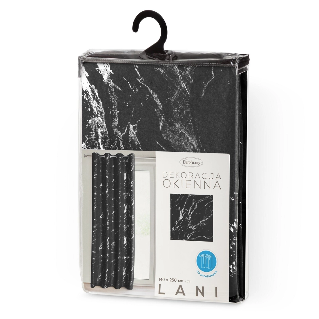 Závěs 140 x 250 cm z mikrovlákna černo-stříbrný na kovových kroužcích LANI