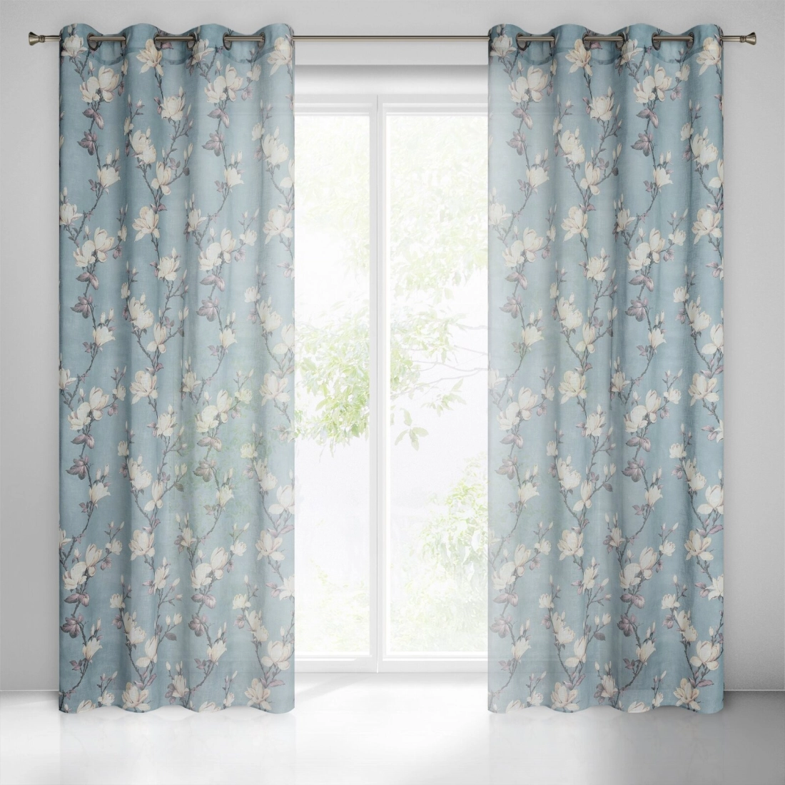 Záves 140x250 cm modrý krémový na kovové krúžky LUNA