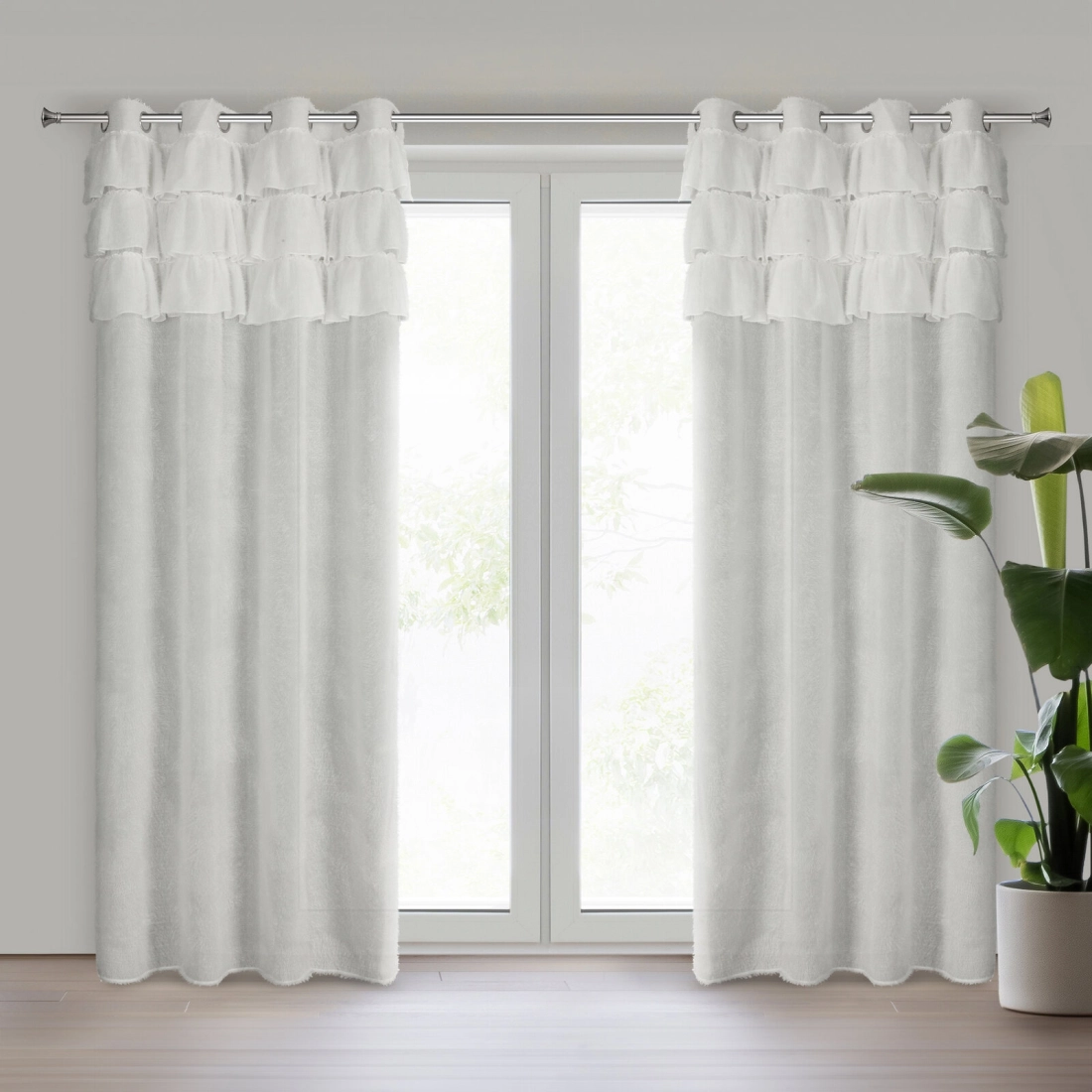 Záves 140x250 cm moherový biely na kovové krúžky AGIS