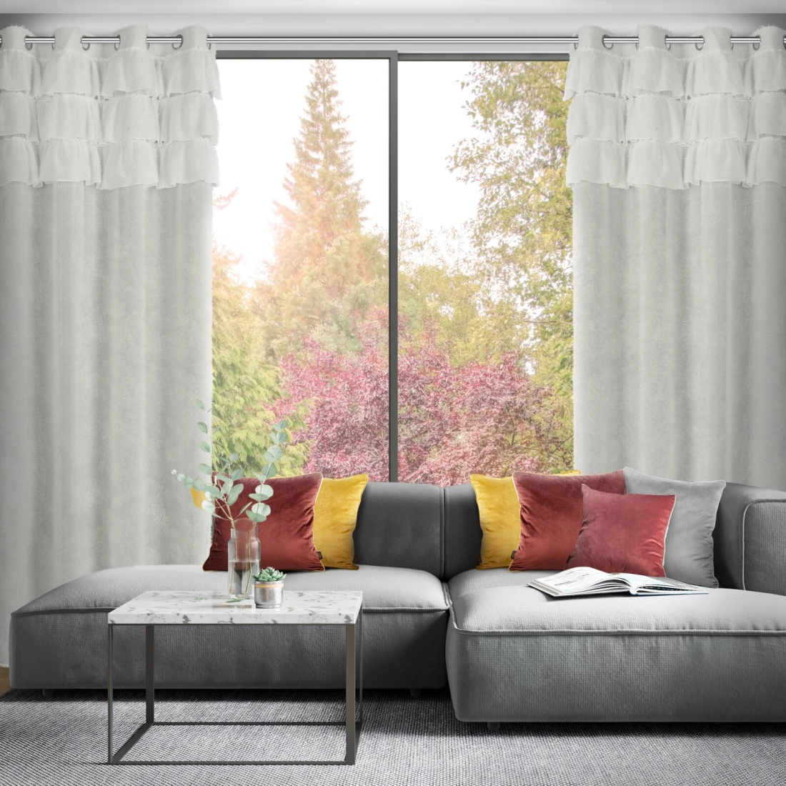 Záves 140x250 cm moherový biely na kovové krúžky AGIS