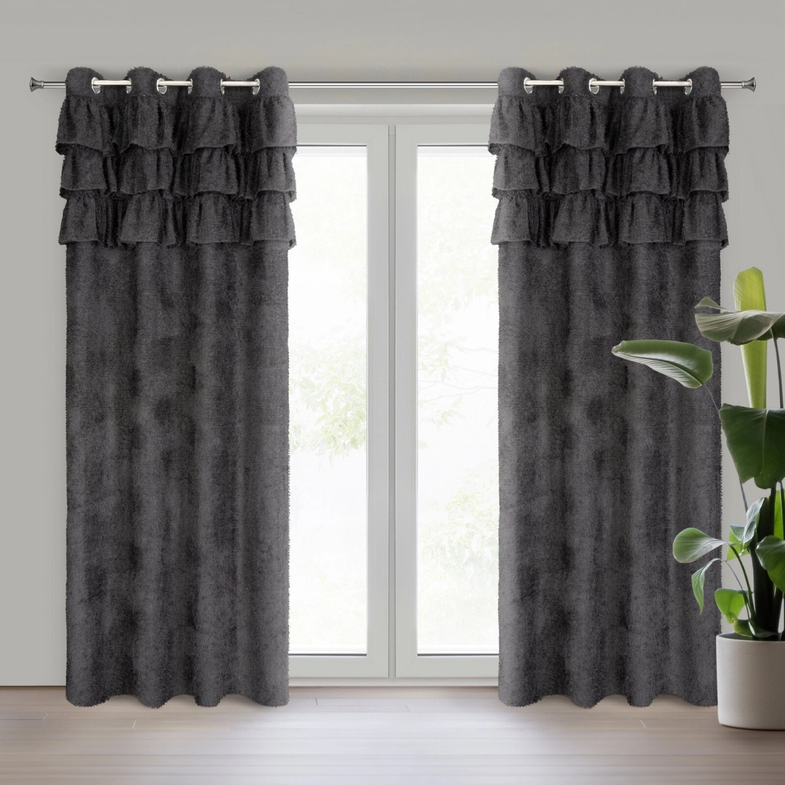 Záves 140x250 cm moherový čierny na kovové krúžky AGIS