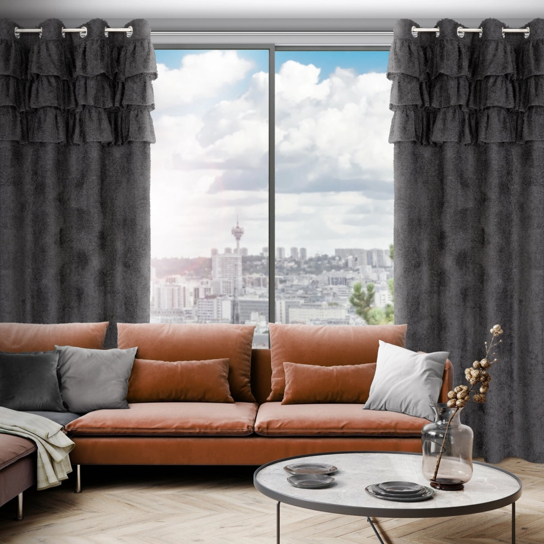 Záves 140x250 cm moherový čierny na kovové krúžky AGIS