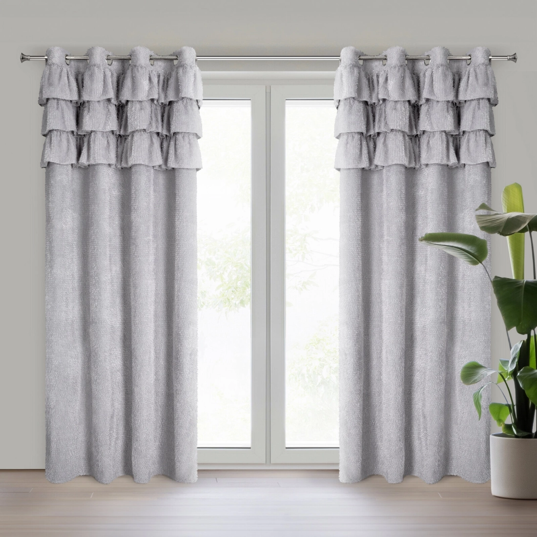 Záves 140x250 cm moherový strieborný na kovové krúžky AGIS