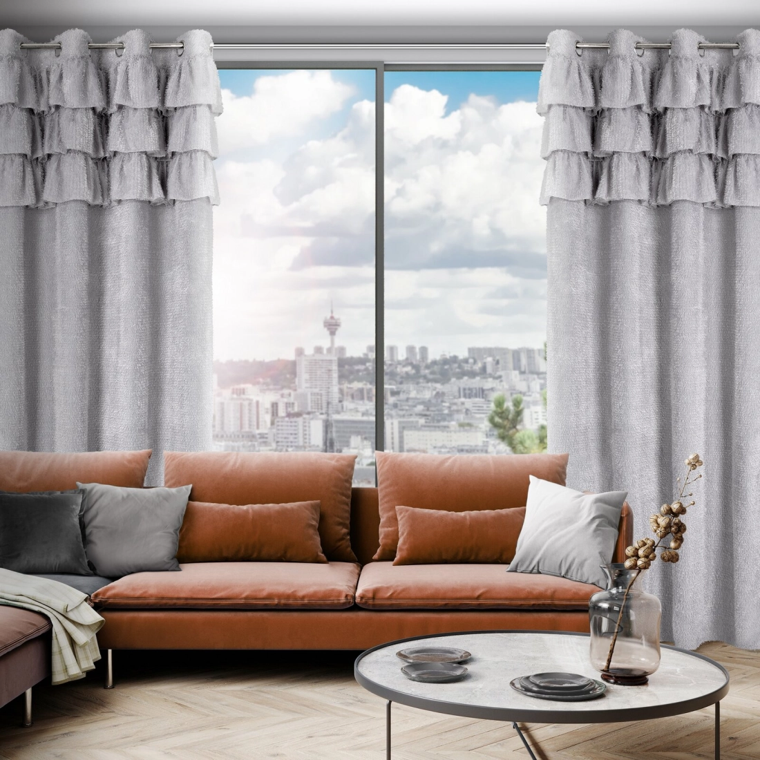 Záves 140x250 cm moherový strieborný na kovové krúžky AGIS