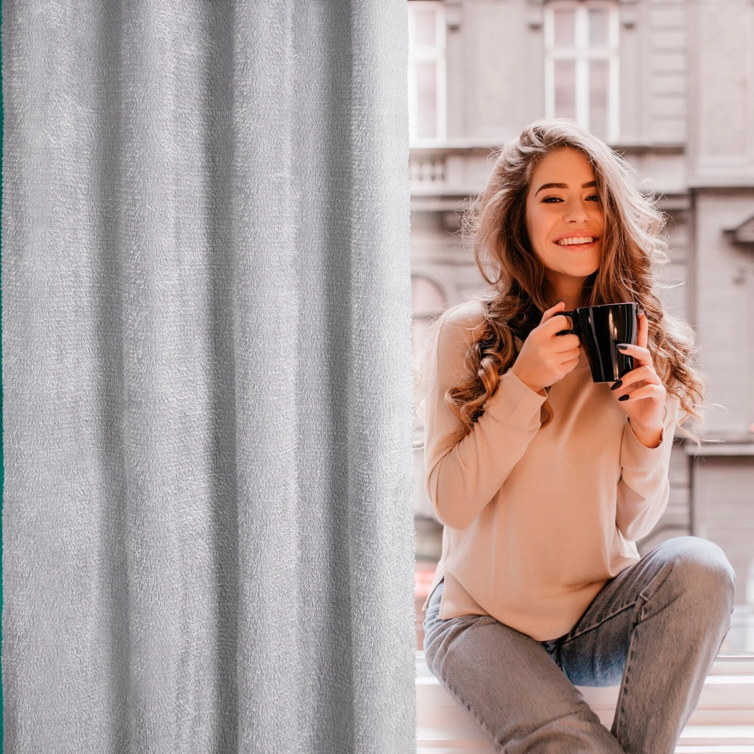 Záves 140x250 cm moherový strieborný na kovové krúžky AGIS