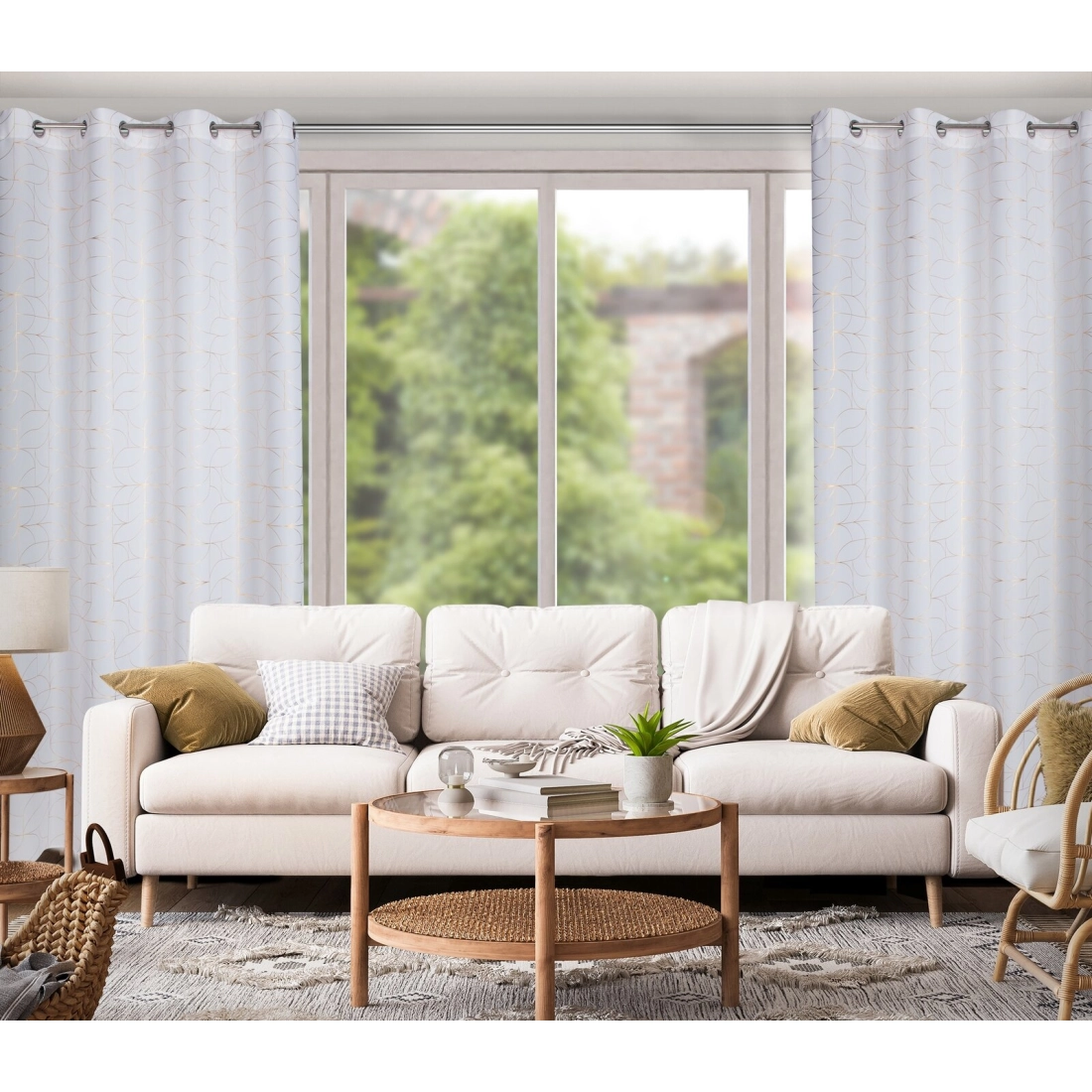 Záves 140x250 cm oxford bielo-zlatý na kovové krúžky EVI