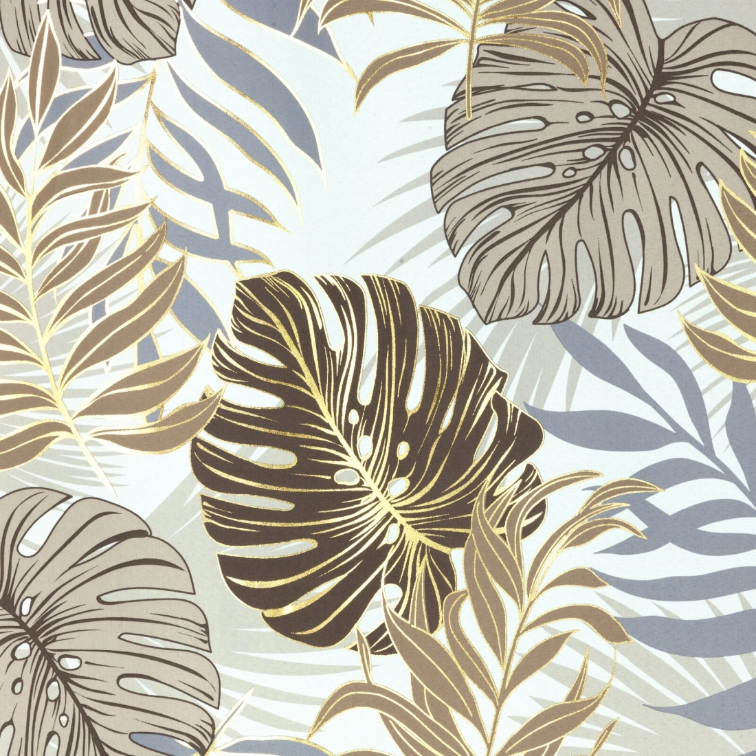 Záves 140x250 cm oxford hnedo-zlatý s motívom listov monstery na kovové krúžky KORFU