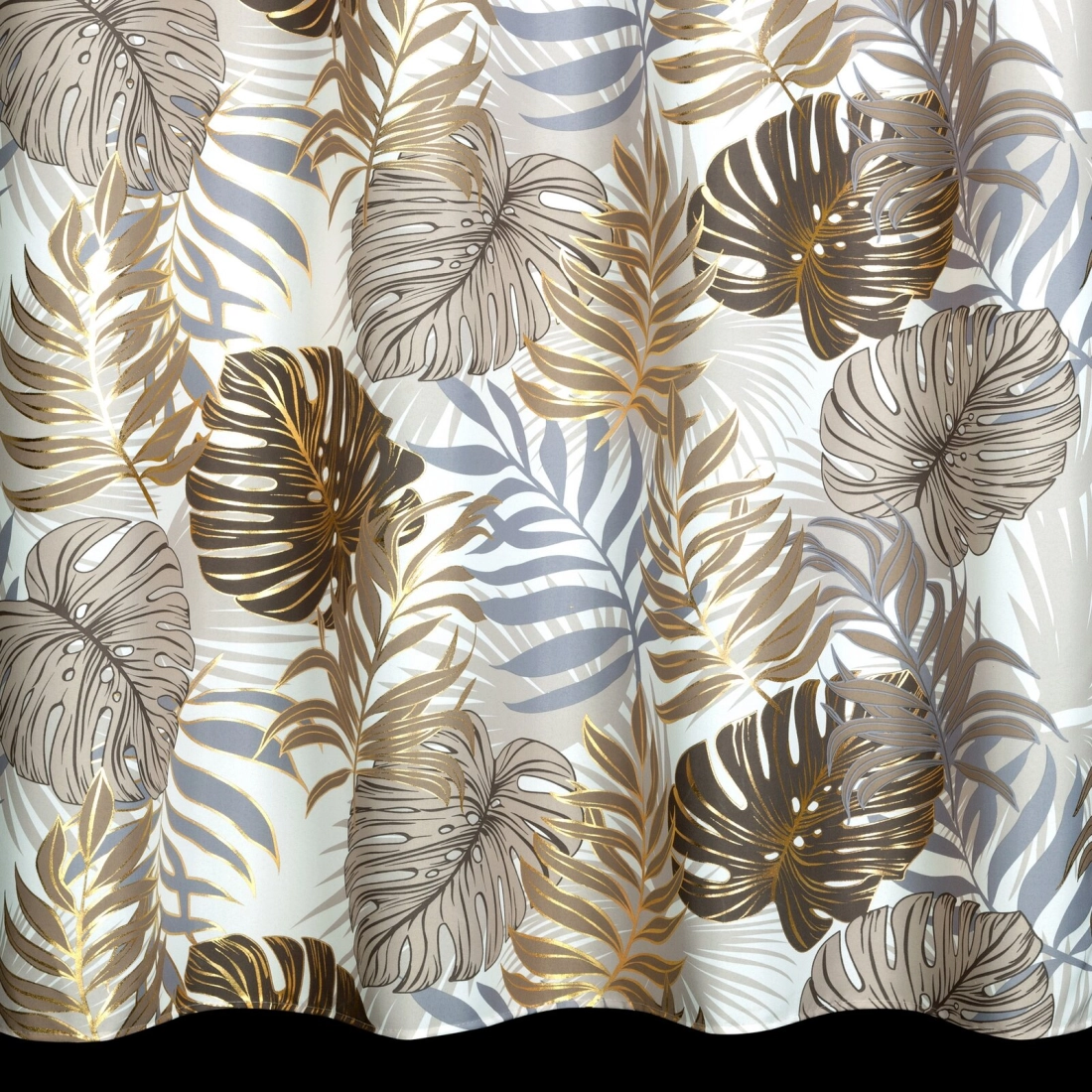 Záves 140x250 cm oxford hnedo-zlatý s motívom listov monstery na kovové krúžky KORFU