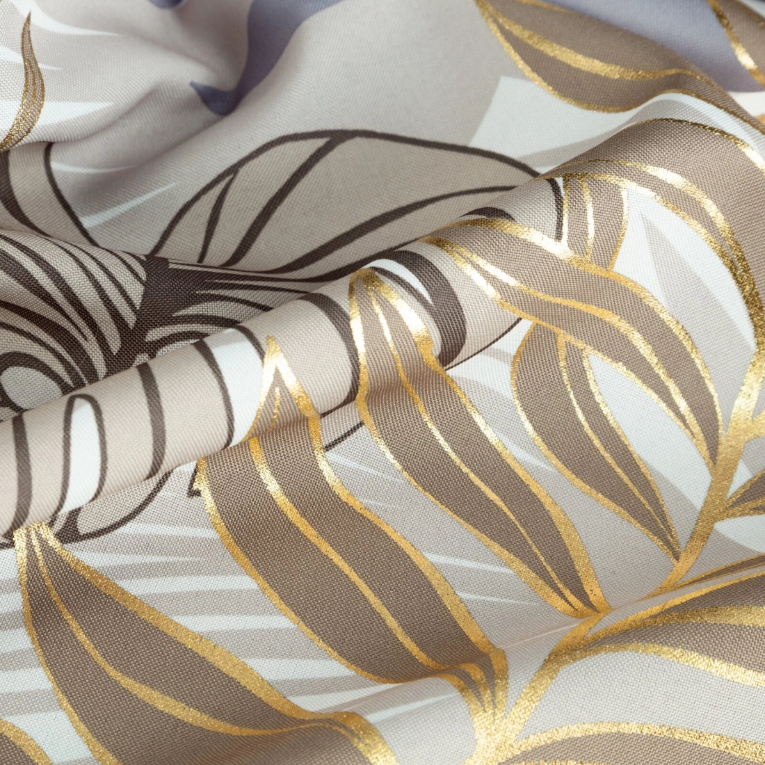Záves 140x250 cm oxford hnedo-zlatý s motívom listov monstery na kovové krúžky KORFU