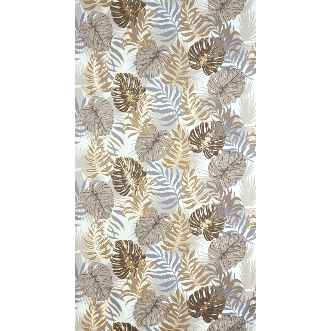 Záves 140x250 cm oxford hnedo-zlatý s motívom listov monstery na kovové krúžky KORFU