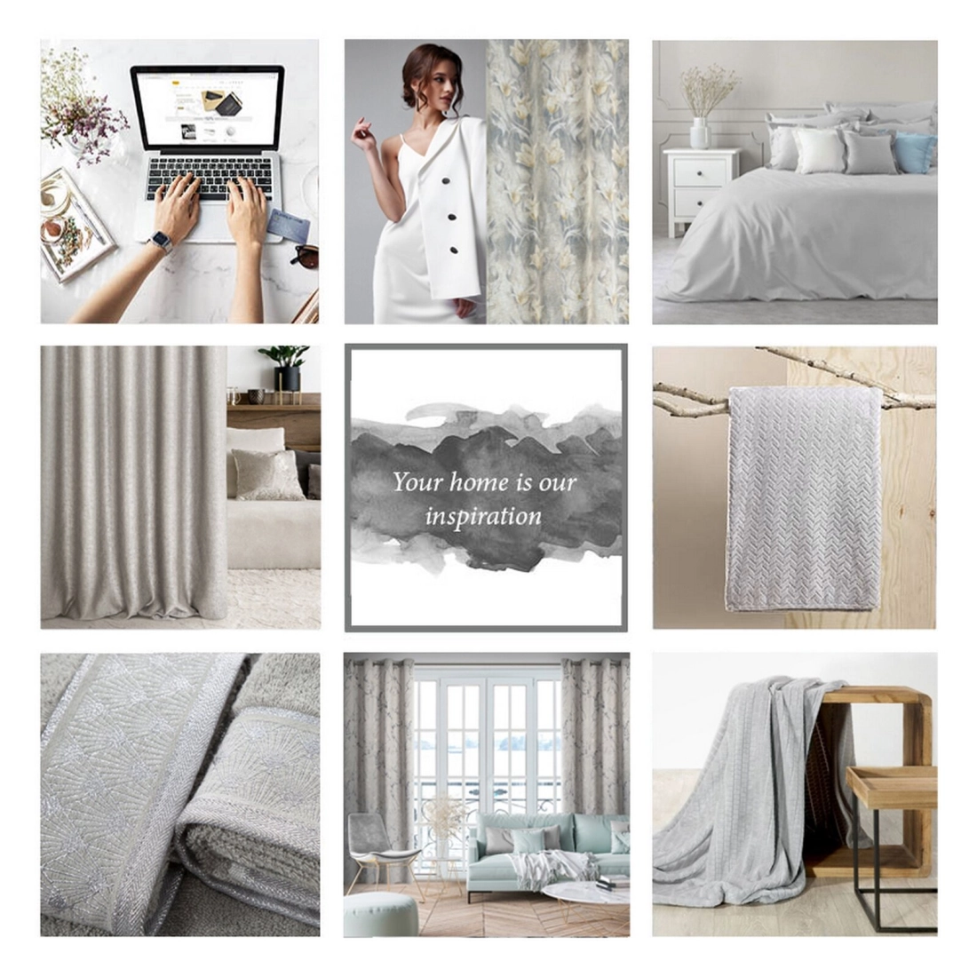 Závěs 140 x 250 cm poloprůhledný s květinovým potiskem šedo-béžový na kovových kroužcích OLA