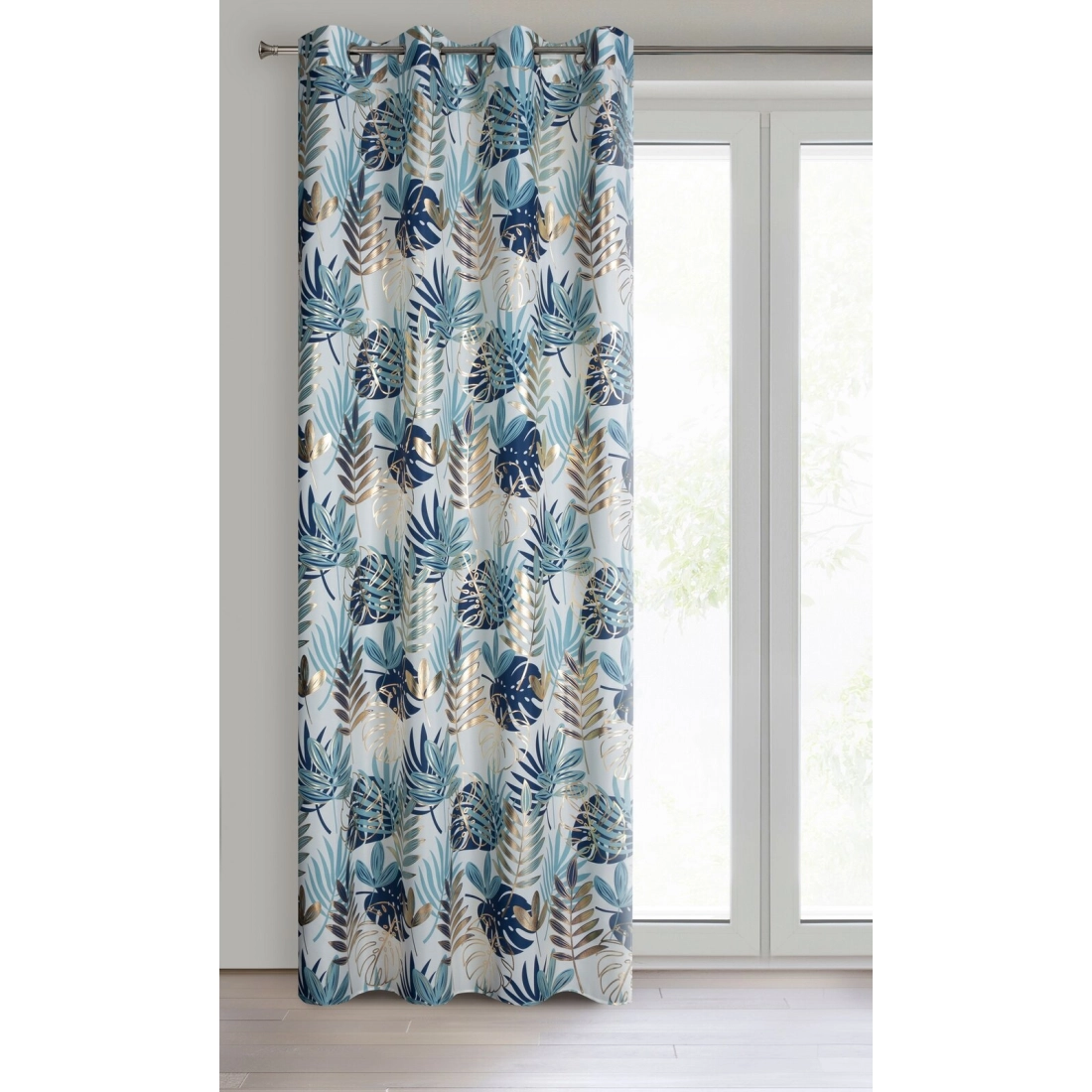 Záves 140x250 cm polyester bielo tyrkysový na kovové krúžky MALTA