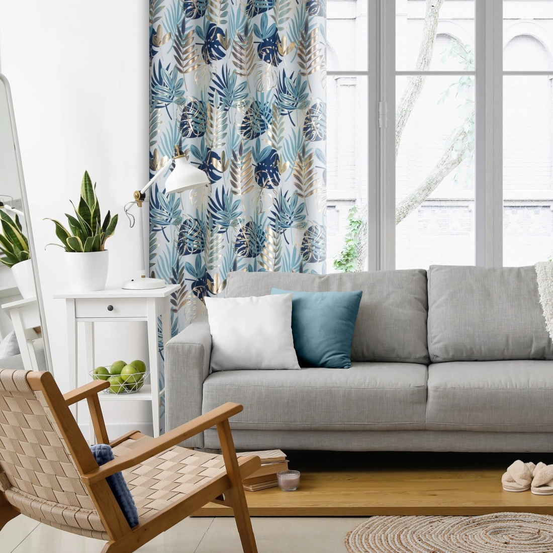 Záves 140x250 cm polyester bielo tyrkysový na kovové krúžky MALTA